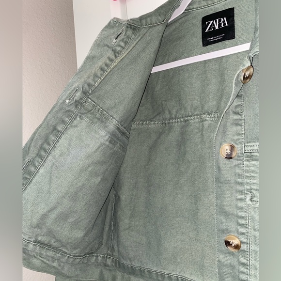 Zara Cropped Army Green Denim Jacket (XS, Fits like a S/M) - Picture 3 of 3